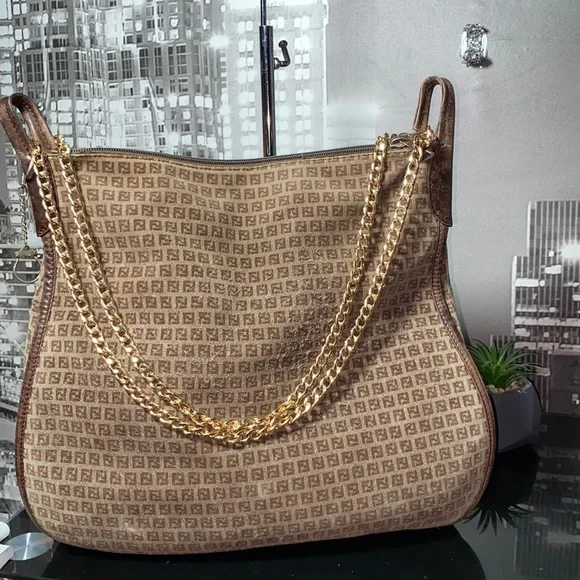 Authentic FENDI Zucca Shoulder Bag Suede Leather Brown Rehab - Picture 1 of 13